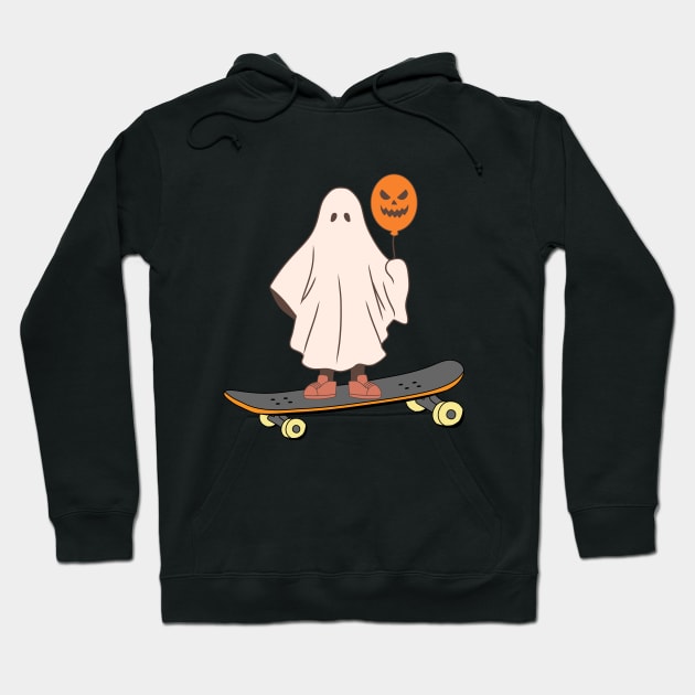 Ghost Skateboard Lazy Halloween Costume Funny Skateboarding Hoodie by BukovskyART